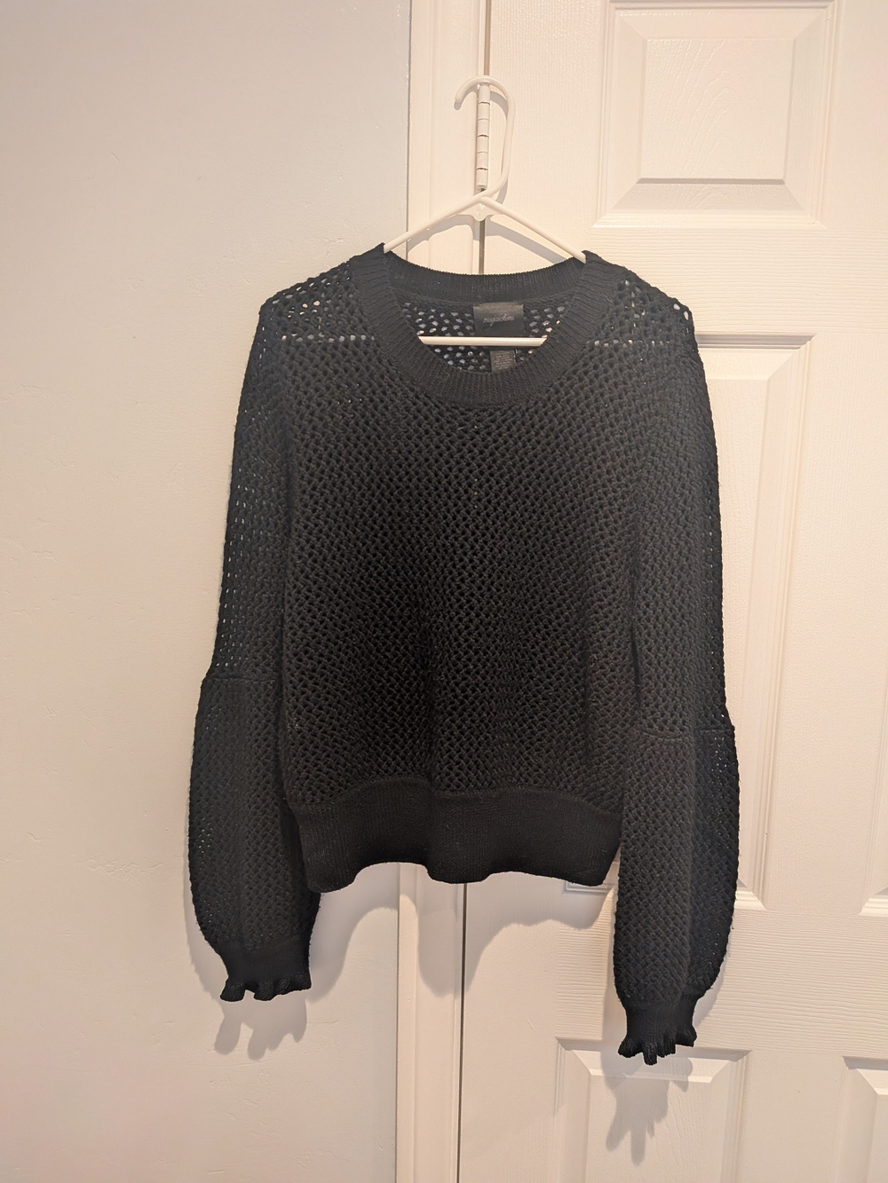 Magaschoni Black Open-Weave Crewneck Sweater